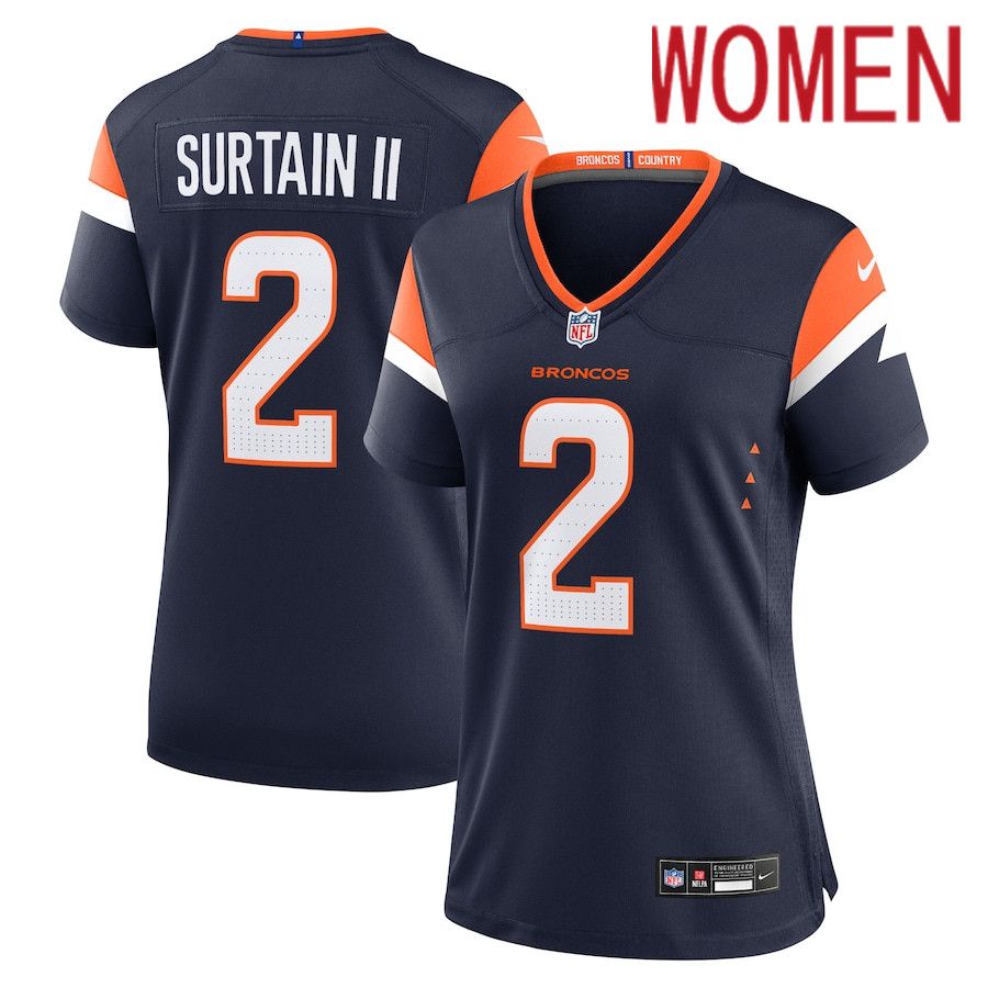 Women Denver Broncos #2 Patrick Surtain II Nike Navy Alternate Game NFL Jersey->->Women Jersey